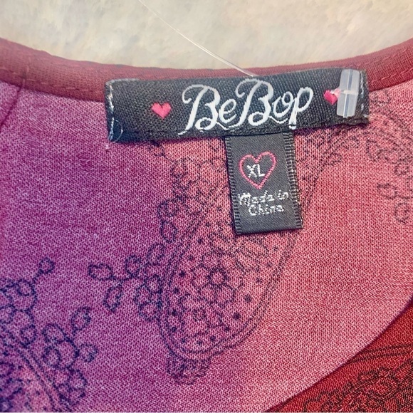 NEW Boho Dress XL BeBop Burgundy Multicolored Mandala pattern Mini Dress 1/2 Slv - Picture 11 of 16